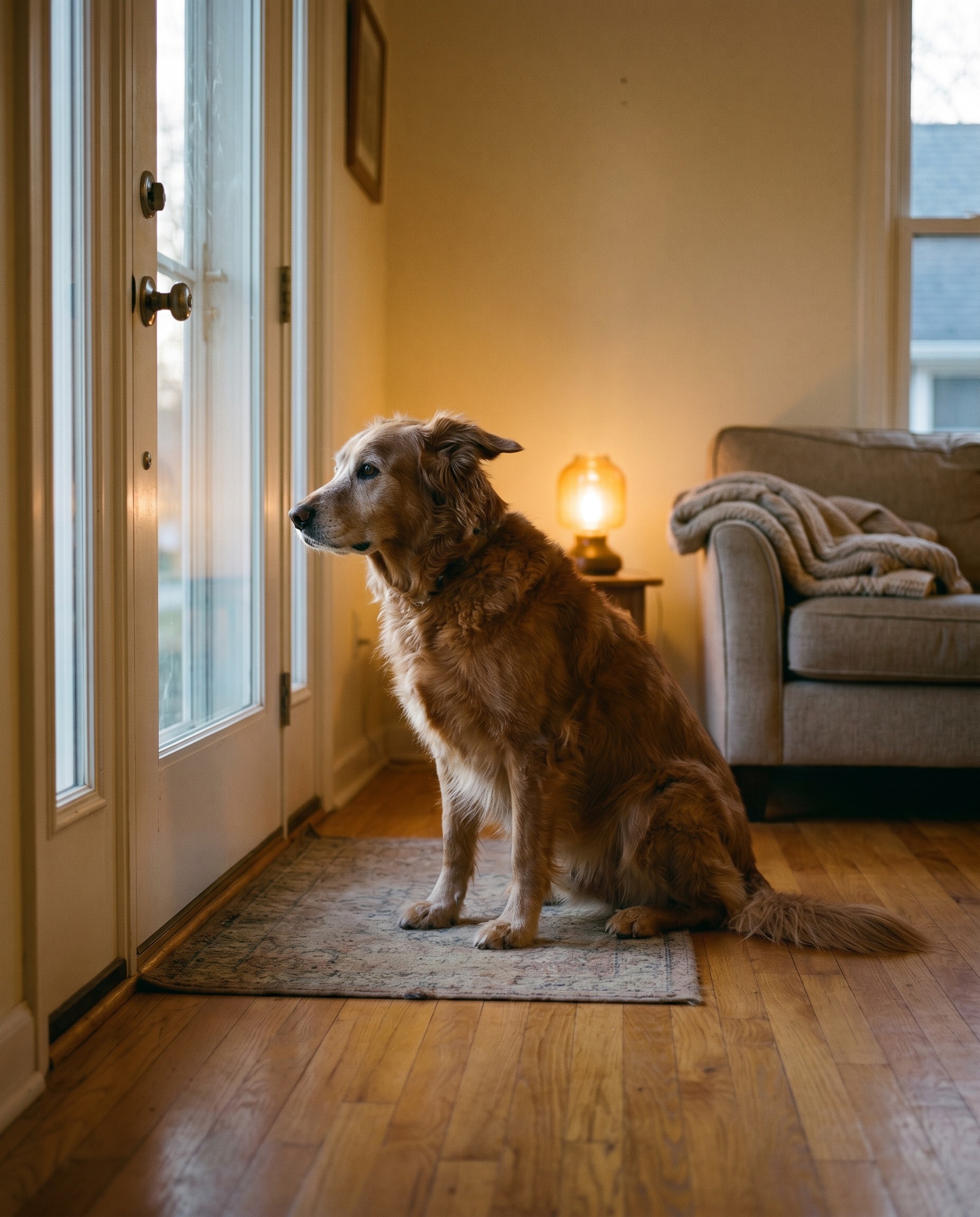 A dog waiting by the door