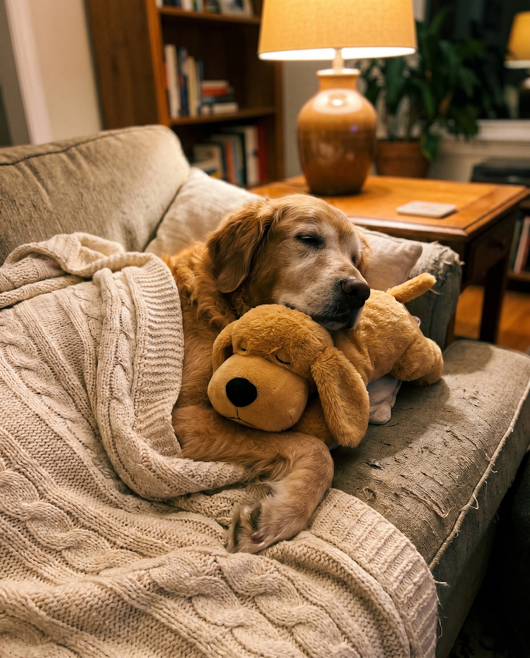 A senior dog resting with the Hearthbeat